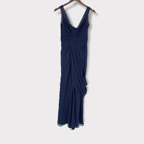 Vera Wang WHITE Navy Blue Sleeveless Chiffon Column Drape Dress Size 2 - Imagen 2 de 8