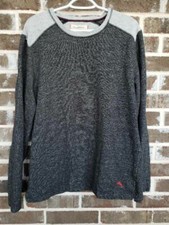 Tommy Bahama Mens Pullover Sweater Gray Crew Neck Contrast Shoulders L