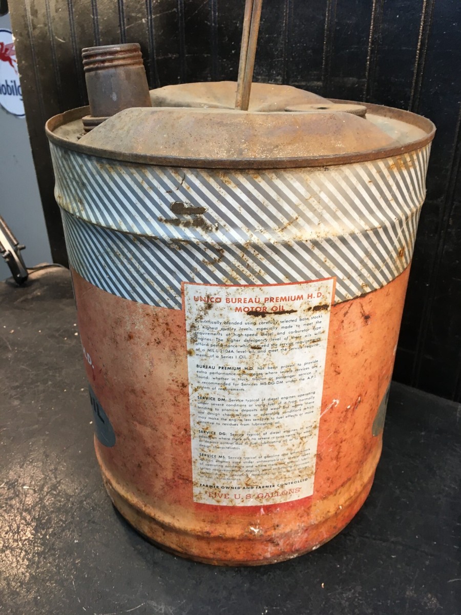 Vintage Unico 5 Gallon Oil Can Sign Garage Art 1960s Gas and Oil