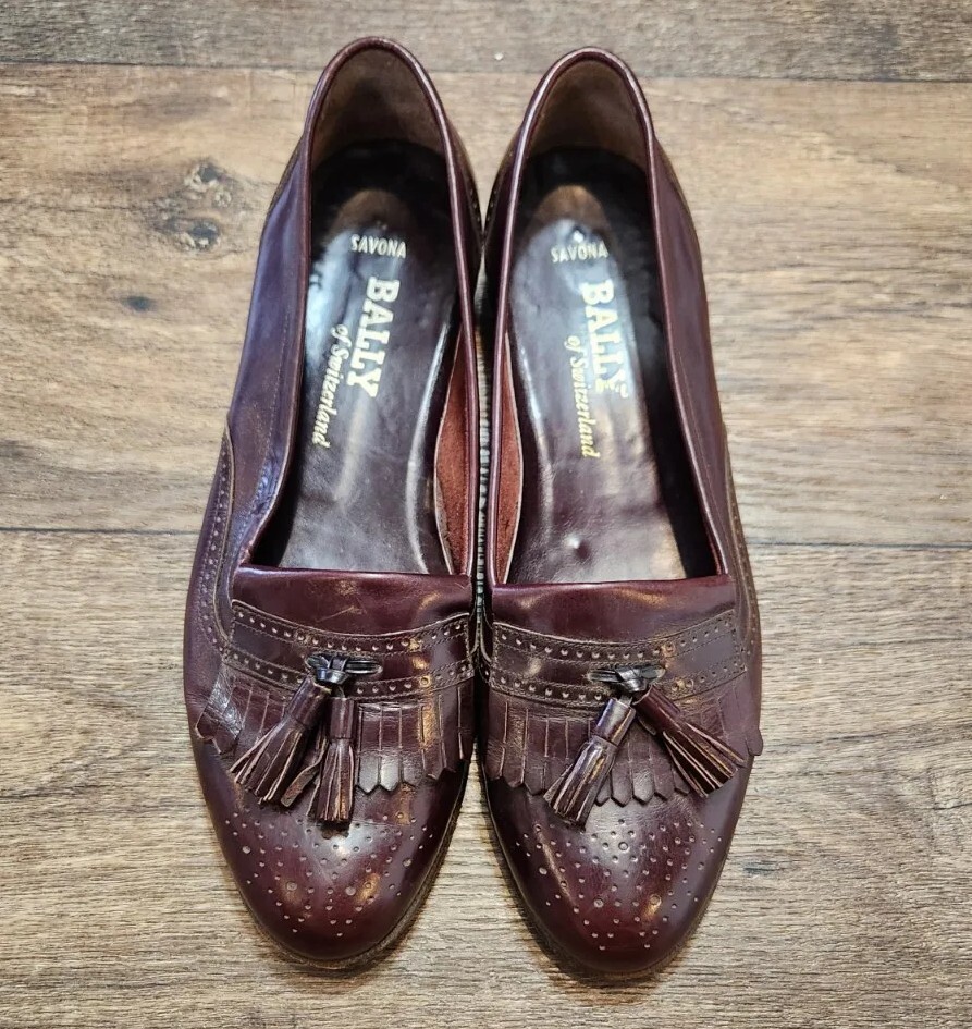Designer BALLY Men\'s Wine/Burgundy Leather Kiltie Tassel Loafers Cherry Red Shoe Bally of Switzerland SAVONA Burgundy Leather Kiltie Tassel  main image 3
