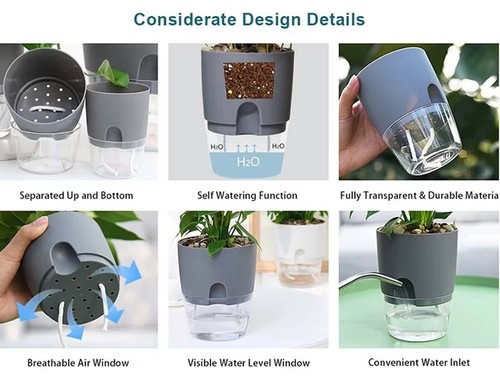 Modern Plastic Planter Indoor Self-Watering Pots Containers Houseplant For Herbs - Picture 7 of 26