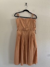 Ulla Johnson Cosette Dress in Pale Coral Cotton Pleated Midi Sleeveles G2U