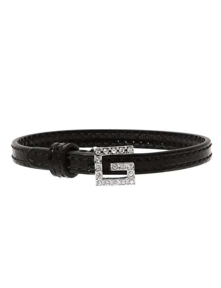 Nuovo Bracciale PELLE GUCCI Nero con Fibbia CRISTALLO QUADRATO G Taglia M