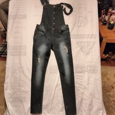 Tinseltown Denim Couture Womens Distressed Blue Jean Overalls Size S