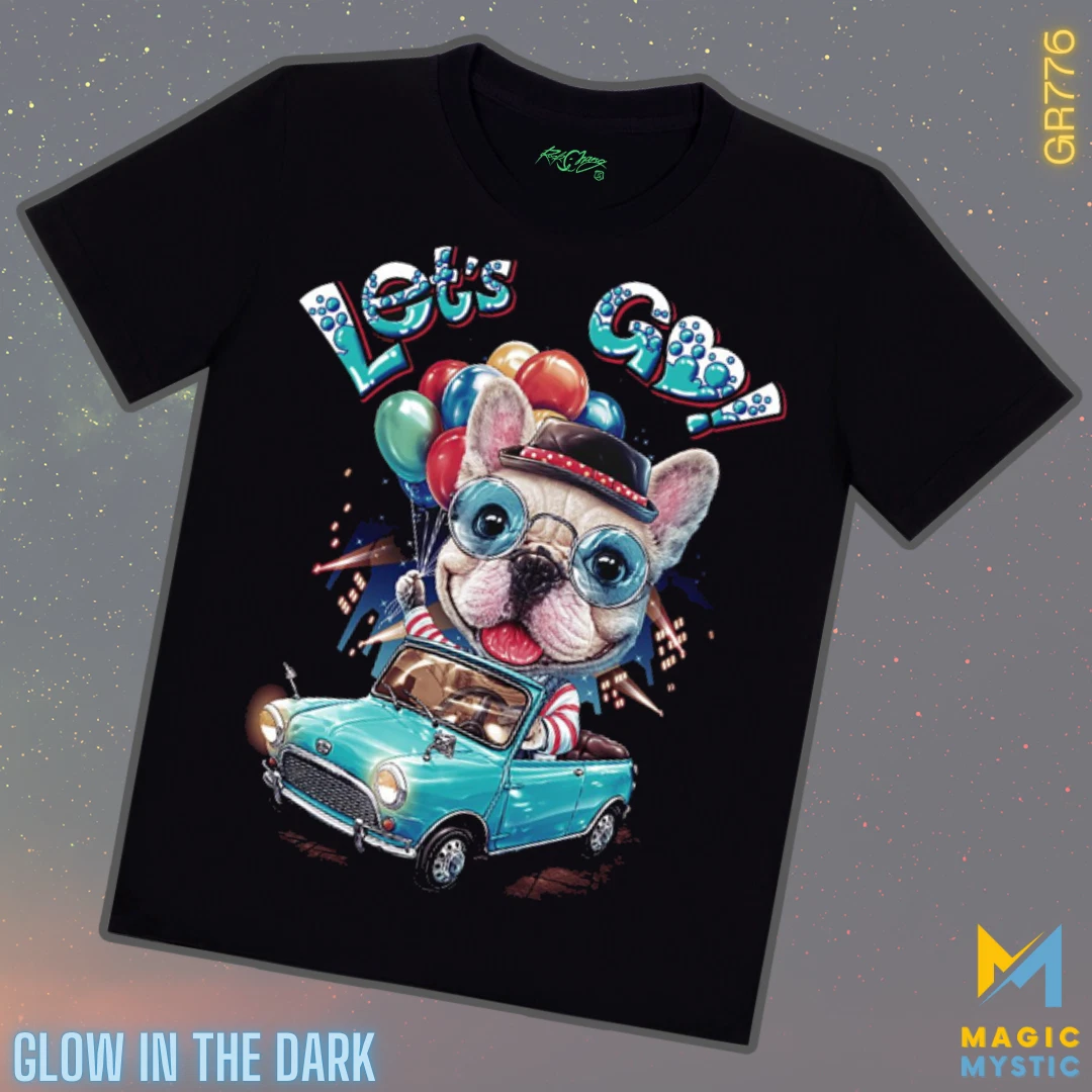 Black T-Shirt Rock Chang Original Funny Dog Let's Go Glow in the Dark Unisex