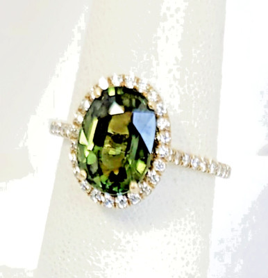 Ladies 14k Natural Green Sapphire 3.16 Ct Diamond .46 Ct Yellow Gold Ring NEW 