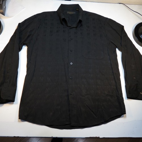 CAMISA DE CLUB INFORMAL MONTICERUTTI BRILLANTE CON BOTONES TALLA L Negra sobre Negro - Imagen 2 de 3