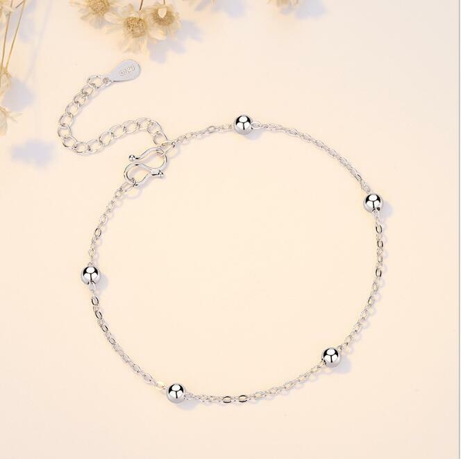 Five 5-Beads Silver SP Beaded Charm Cuff Chain Bracelet B31 | eBay