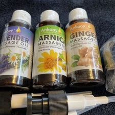 Massage Oil 9 Oz. Sore Muscle Spa Kit 3-Pk Lymphatic Relax Roller Ball Lavender