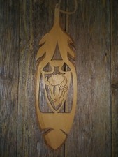 Wood Buffalo Feather - Rare Handmade Art Hand Carved Bison Indian Themed Artwork