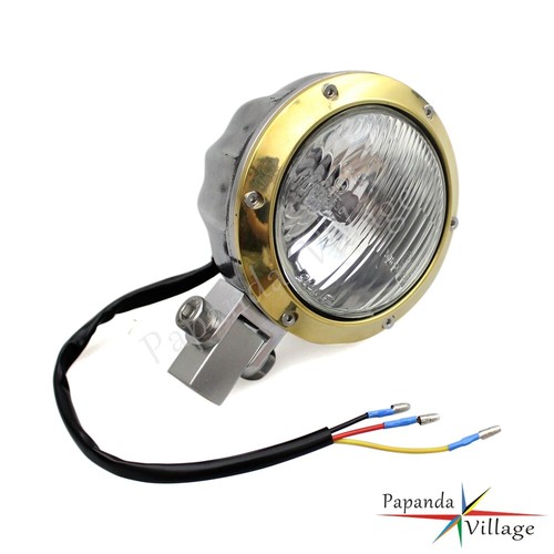 E-Mark Brass Headlight Head Lamp Hi/Lo Beam For Harley Cafe Racer Bobber Chopper - Picture 3 of 12