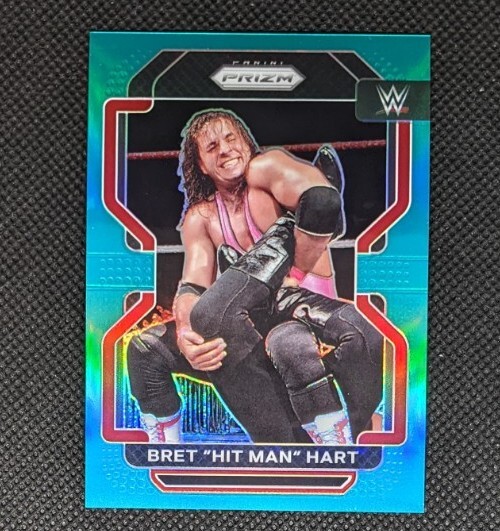 2022 Panini Prizm WWE #198 Bret "Hit Man" Hart Teal Prizm /49