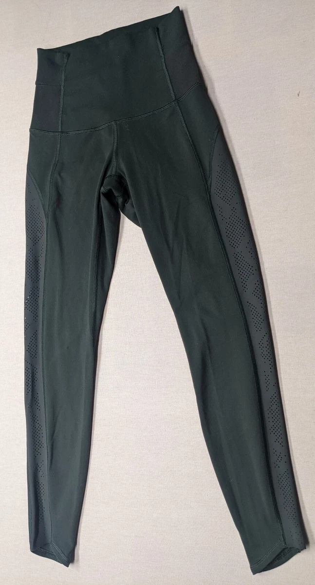 Lululemon Side Vent Perforated Active Compression Leggings Size 2 Green  Black