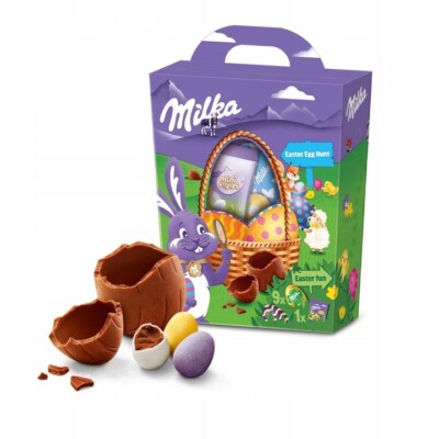 Milka Oster Egg Hunt Korb 162 g   Süßigkeiten-Set mit Schoko-Eiern & Korb