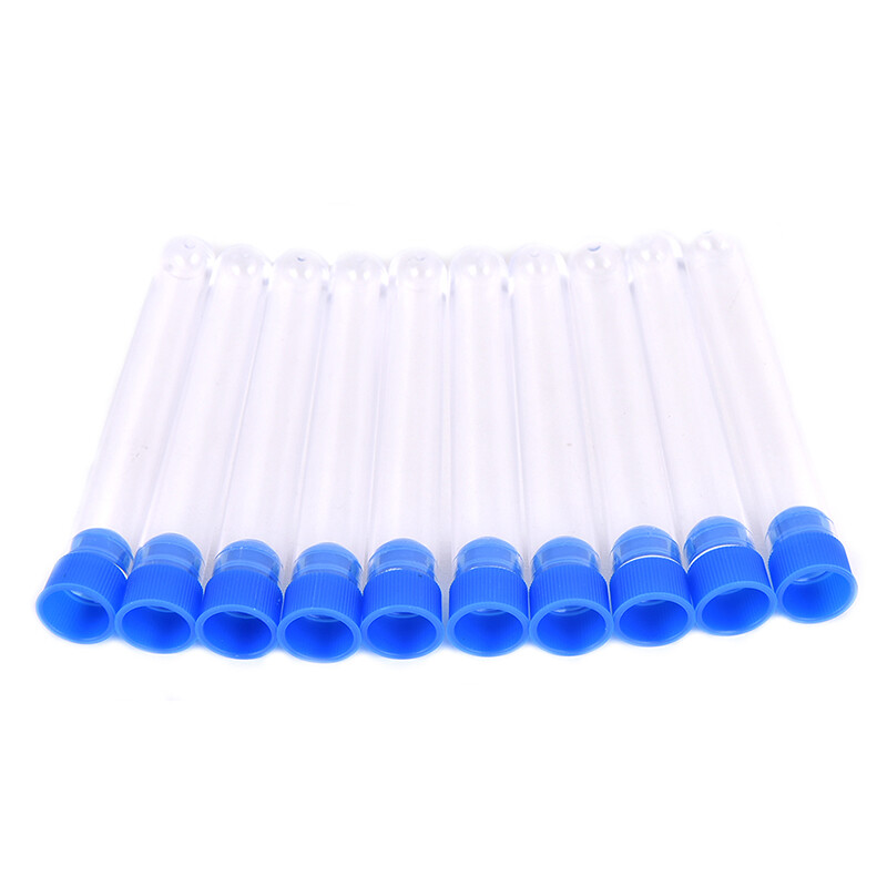 10x Plastic Test Tubes Vials with Caps & Pipe Rack Holder Stand 40/50