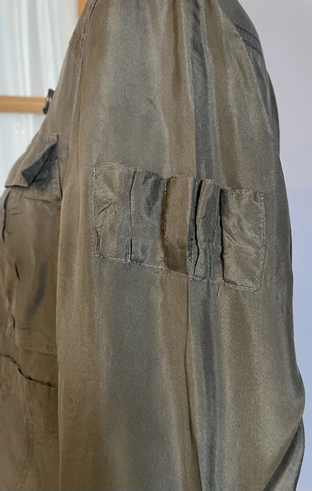 Chaqueta de campo de seda para mujer Y2K Express L botón delantero trasero cruzado bolsillos con lazo Foto 4 de 4