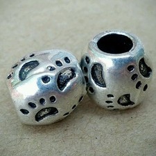 2 Stamped Puppy Dog Paw Prints European Spacer Bead Charms for Dog Moms Owners