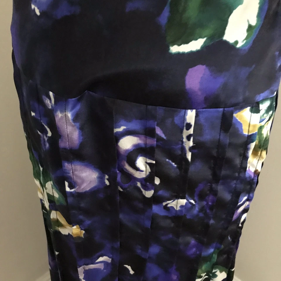 Maxi Falda Tuleh Floral Larga Plisada Recta Púrpura Azul Verde 100% Seda 4 Foto 2 de 4