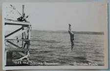 Off The Spring Board Beulah Michigan Swimmers Real Photo Postcard RPPC A183