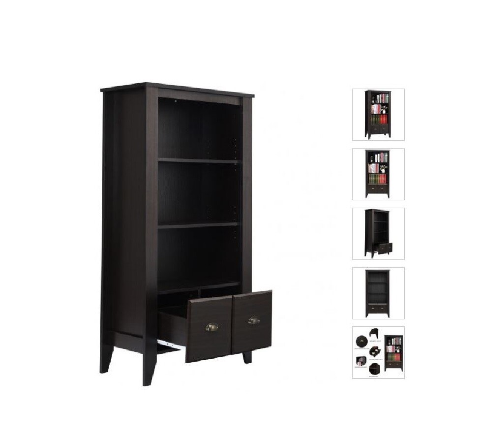Dark Brown 3 Shelf Decorative Bookcase 2 Adjustable Shelves Wood Hampton Bay For Sale Online Ebay
