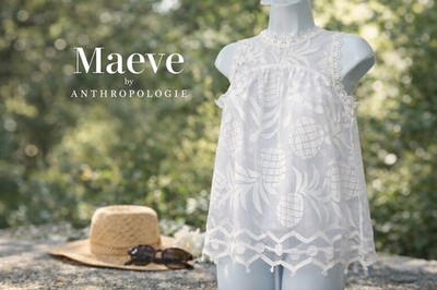Maeve by Anthropologie White Lace Pineapple Sleeveless Top US 8