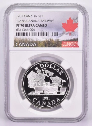 1981 PF70 UCam Canadian $1 Silver Dollar Trans-Canada Railway NGC *1910