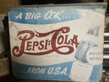 1940s SODA POP AMERICANA: Original Vintage Circa 1940s Pepsi Cola Metal Sign