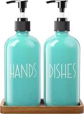 ALELION Turquoise Dish Soap Dispenser for Kitchen - 16 OZ Glass Hand Soap Dispen