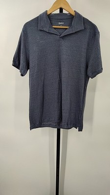 Quince Men 100% European Linen Jersey Polo Faded Indigo Sleeved Top M
