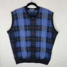 Vintage Polo Golf Ralph Lauren Sweater Vest Men's L Blue Plaid 90s Preppy