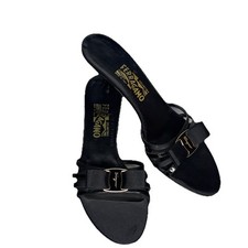 Salvatore Ferragamo Glory Black Patent Strappy Heels Womens Shoes
