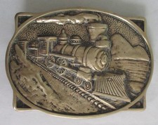 Locomotive Steam Engine Train Solid Brass Belt Buckle Vintage BTS Made in USA