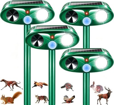 4 Pack Upgraded Sonic Fortress Pro Deer Repellent Cat Deterrent Outdoor Solar Ul