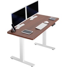 VIVO Electric 43 x 24 Stand Up Desk Dark Walnut Table Top, White Frame