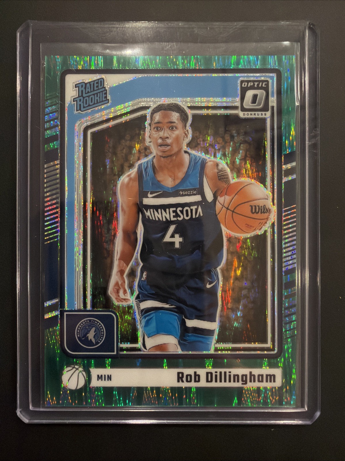 2024-25 Optic - Rated Rookie Rob Dillingham #259 Green Shock Prizm /149 (RC)