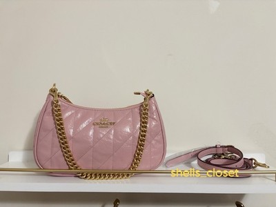 COACH Teri Small Carnation Pink Quilted Shoulder Bag Zip Closure Chain Strap