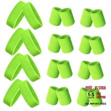 24 Pcs 80s Neon Sweatbands Set Headband and Wristband - Colorful Neon Green