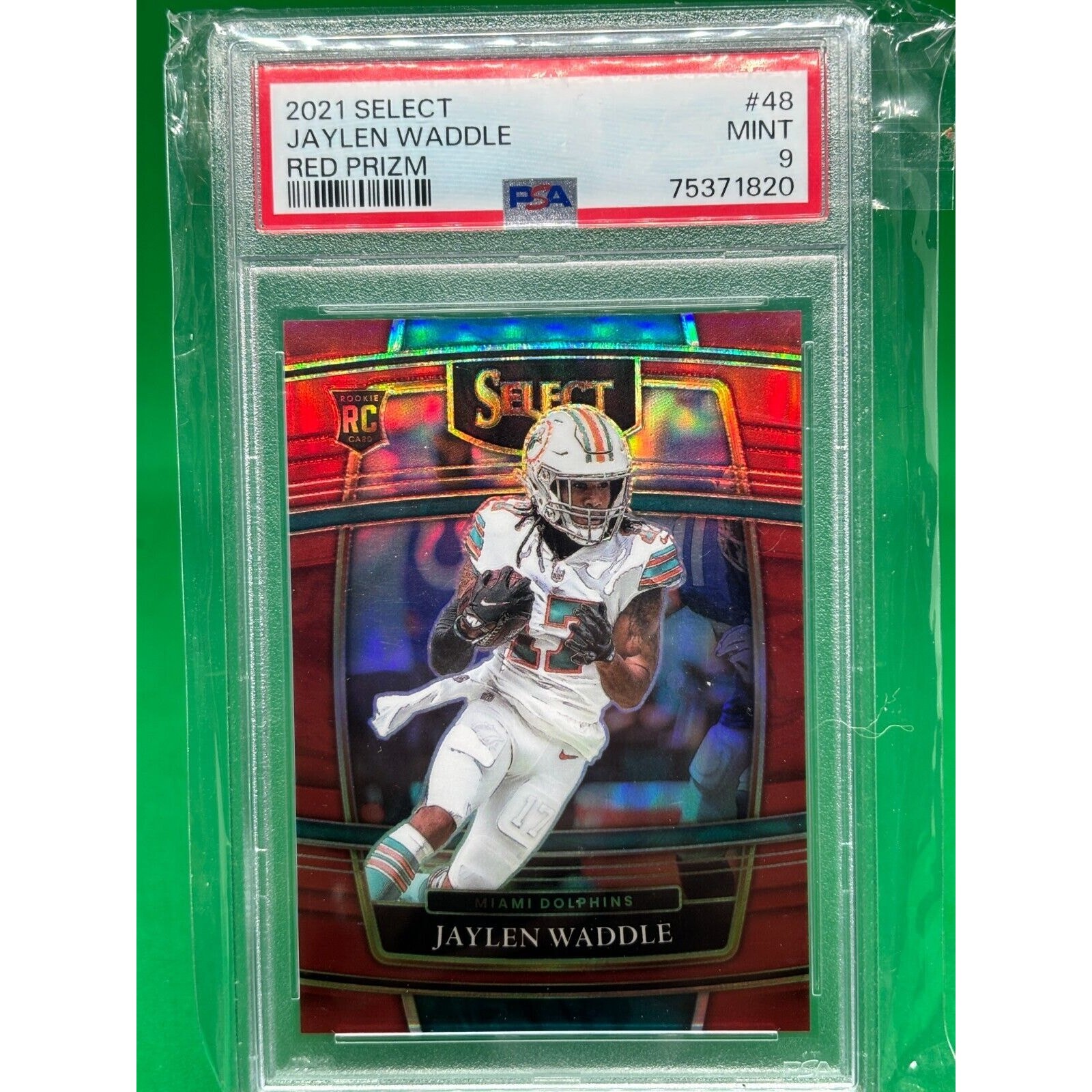 2021 Select #48 Jaylen Waddle Red Prizm /99 RC Miami Dolphins PSA 9