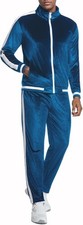 Men's Velour Tracksuit 2PC Full Zip Jacket Pants Set Athletic Fit Stripe