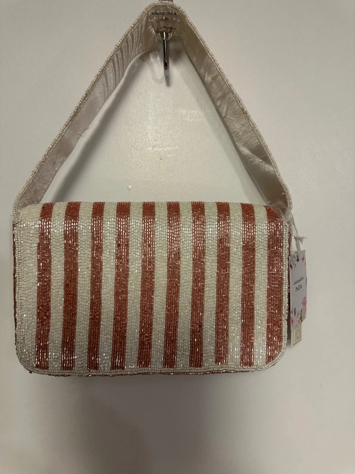 Bolso de mano Viral hecho a mano en la India rosa a rayas con cuentas estrellas de mar NUEVO CON ETIQUETAS Foto 2 de 3