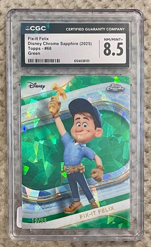 Topps 2025 Disney Chrome Sapphire Fix-It Felix #66 Green CGC 8.5 #d 99