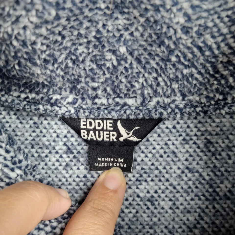 Suéter Eddie Bauer Mujer Gris Medio 1/4 Botón Polar Pullover Acogedor Cálido Foto 2 de 4