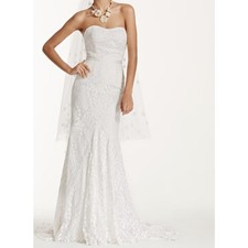 Galina Strapless Lace Wedding Dress Ivory Size 12 OP1360 Ribbon Detail Mermaid