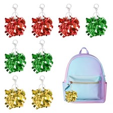 24 Pcs Pom Pom Keychain Cheerleading Gift Charm Keyring, Green/Gold Tone/Red
