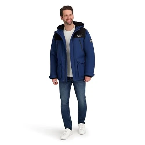 OMRB1716 REEBOK MEN'S INSULATED SOFTSHELL WINTER JACKET DARK DENIM SMALL
