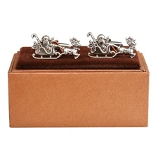 Santa Claus Christmas Reindeer Sleigh Pair Cufflinks in a Presentation Gift B...