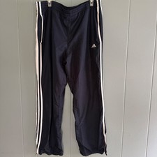 FLAWS Adidas Climalite Navy 3 Stripe Windbreaker Track Pants Mesh Lined Y2K Med
