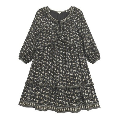 Max Studio London Dress Women Large Black Floral Tiered Ruffle Boho Mini 5911X62