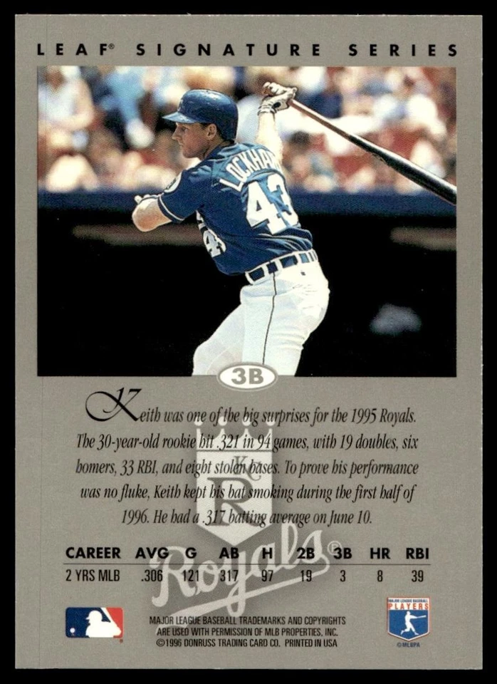 1996 Leaf Signature Series Auto BRONZE Keith Lockhart Auto Kansas City Royals - Image 2 of 2
