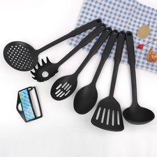 6pcs Heat-Resistant Utensil Set Non-Stick Safe Spoon Turners Spatulas Black PN